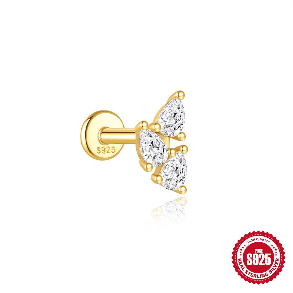 S925 Horse Eye Zircon Fringed Flat Head Cartilage Spiral Puncture Women'S Simple And Versatile Basic Stud Earrings And Ear Jewelry