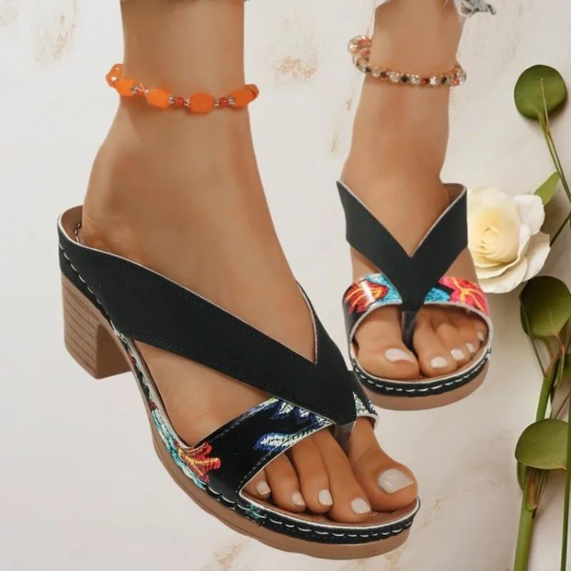 Fashion 2025 New Ladies Shoes Pinch Toe Women's Slippers Fashion Color Matching Summer Outdoor Casual Plus Size Best Seller High Heels