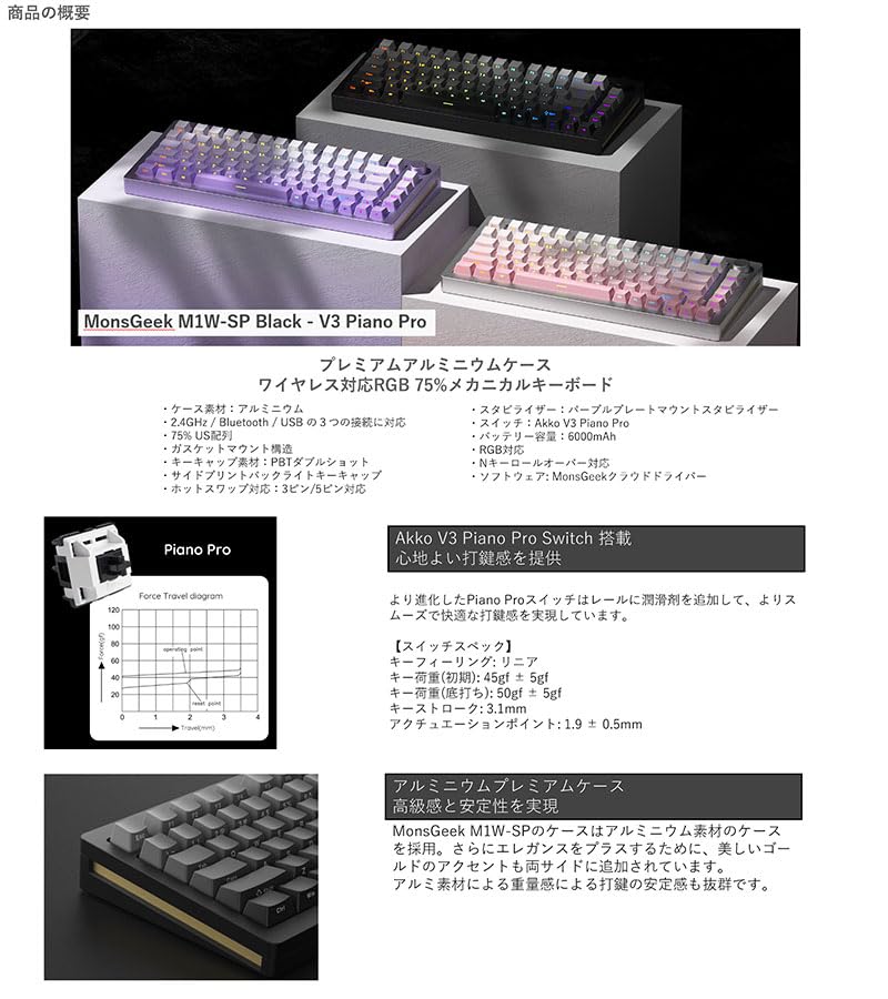 MonsGeek English Layout Wireless Akko V3 Piano Pro Switch Tenkeyless Mechanical Keyboard with Gasket Aluminum Compatible with Mac 6000mAh Battery