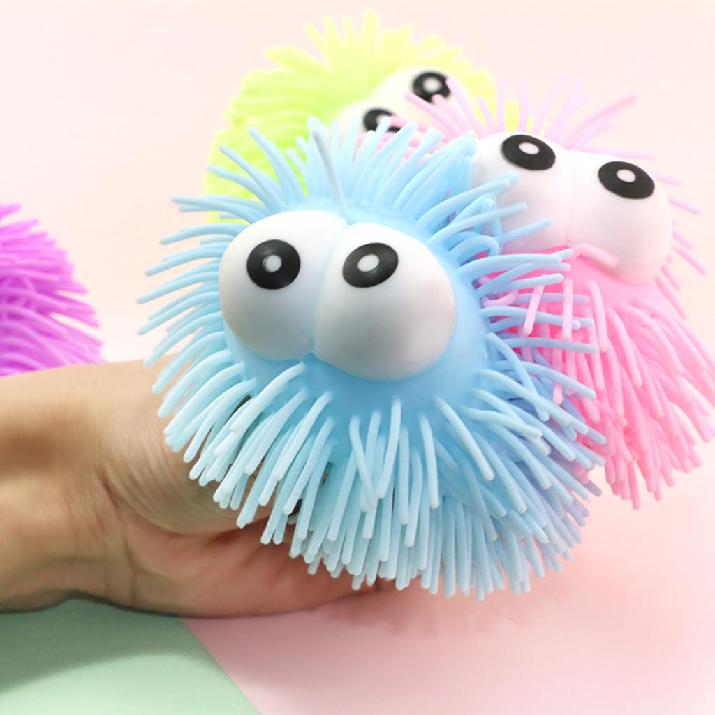 Luminous Plush Ball, Plush Squeezing and Decompression Toy, Children's Creative Big Eye Dense Hair Elastic Toy Random Eye Styles
