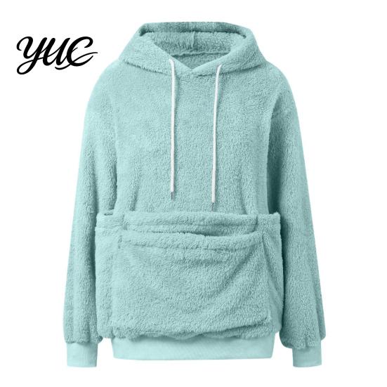 Casual Pet Lover Clothing Winter Pouch Hoodie, Women Fleece Sweatshirt with Large Front Pocket, Cat Long Sleeve Pullover Tops for Carrying Cats
