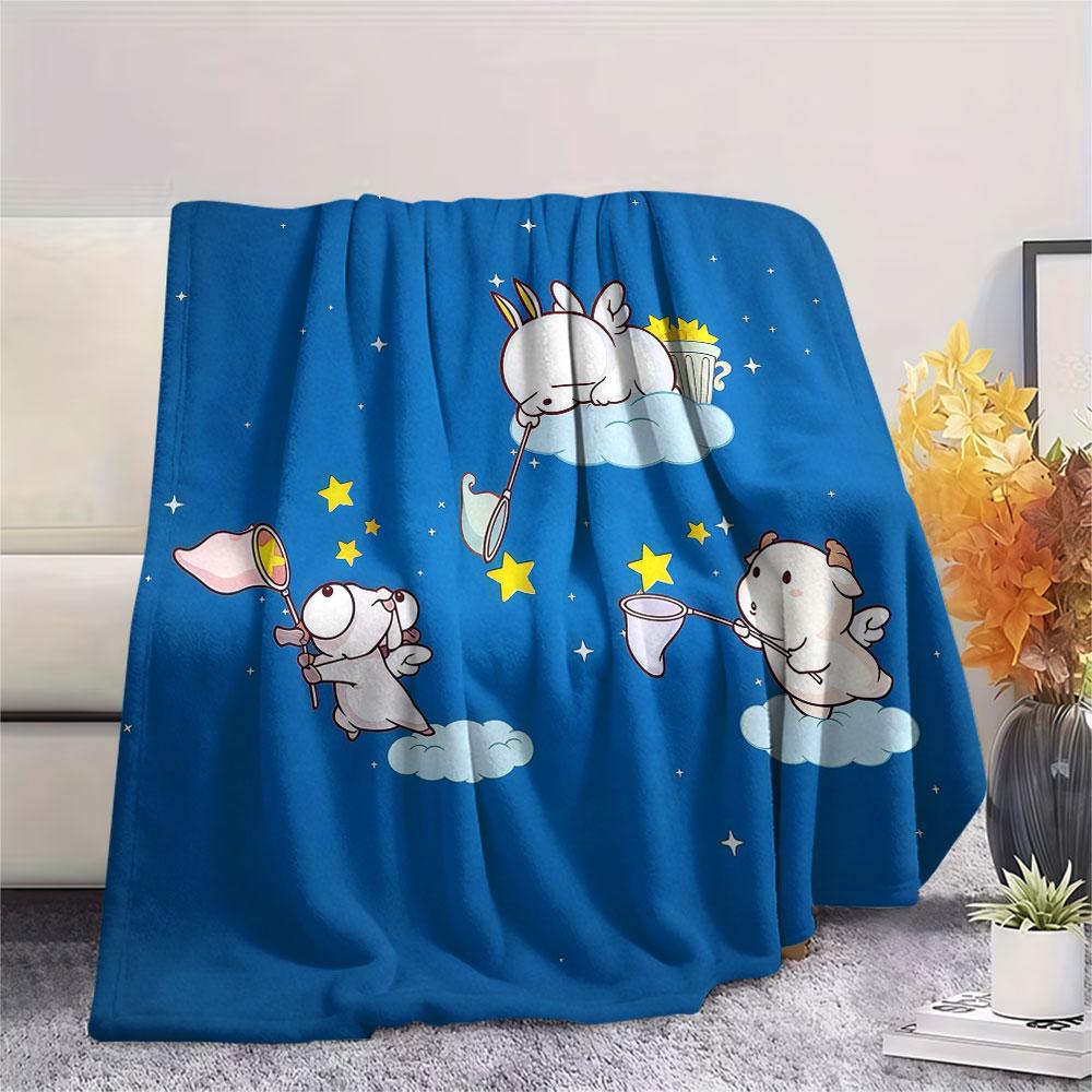 Mashimaro Cartoon Printed Flannel Blanket, soft throw for bedroom sofa, washable, Christmas present, great gift.