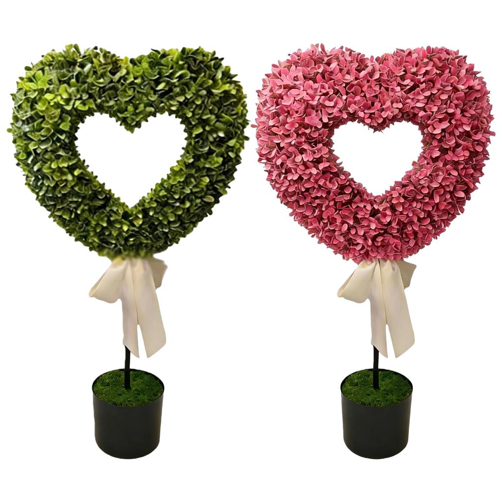 Heart Topiary Outdoor 29.5in Artificial Heart Topiary Plant with Pot and Bow Tie for Wedding Birthday Valentine Day Anniversary