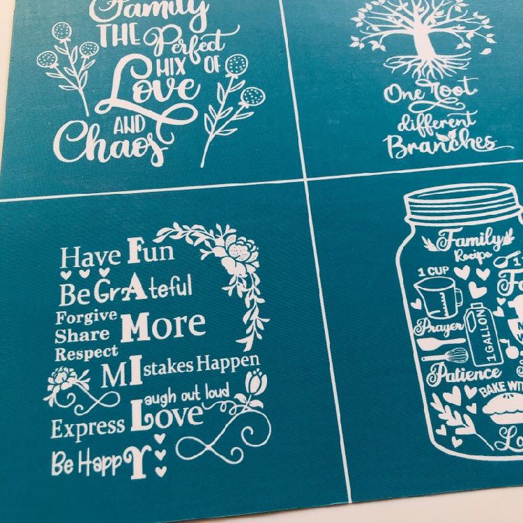 Estênceis de Serigrafia Tema Família 20x20cm Laváveis para Camisetas Artesanais Fabricação de Joias Impressão em Argila Tecido