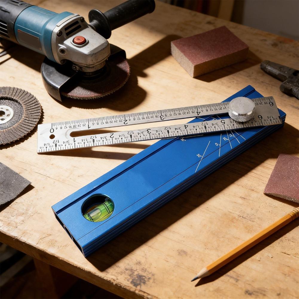 Angle Marking Tool Bubble Level For Professional Workshops Blue Aluminum Alloy Rotary Knob Adjustment Built-in Level China Mainland