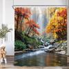 Autumn Forest Landscape Shower Curtains Red Maple Trees Waterfall Log Cabin Bear Fall Scenery Fabric Home Bathroom Curtain Decor