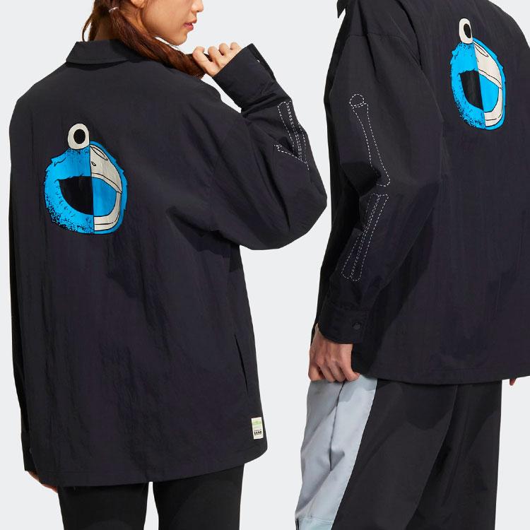 Adidas NEO X Sesame Street X JF Co-Branded Printed Single-Breasted Long Sleeve Jacket Unisex Jacket Black HR8264