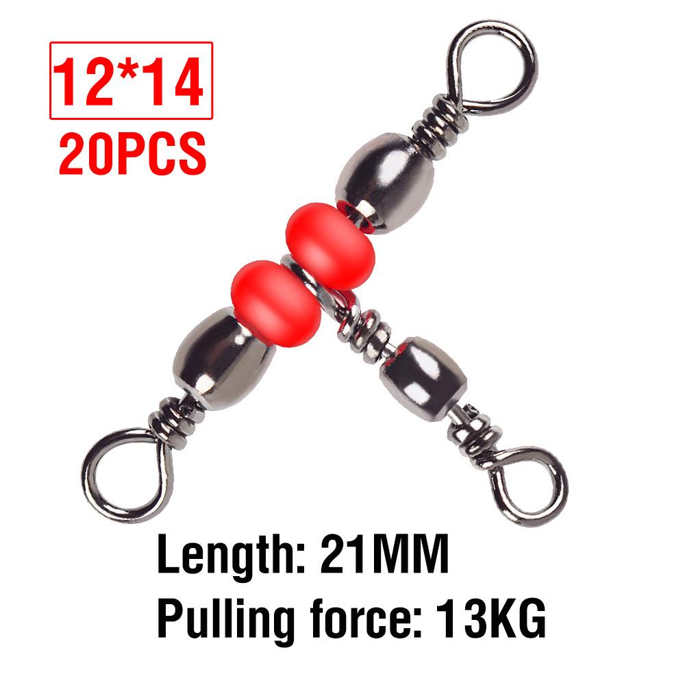 20pcs Fishing Tackle Connector 3 Way Barrel Swivels Snap Ring with Beads Fishing Line Connectors Triple Cross Line Swivels