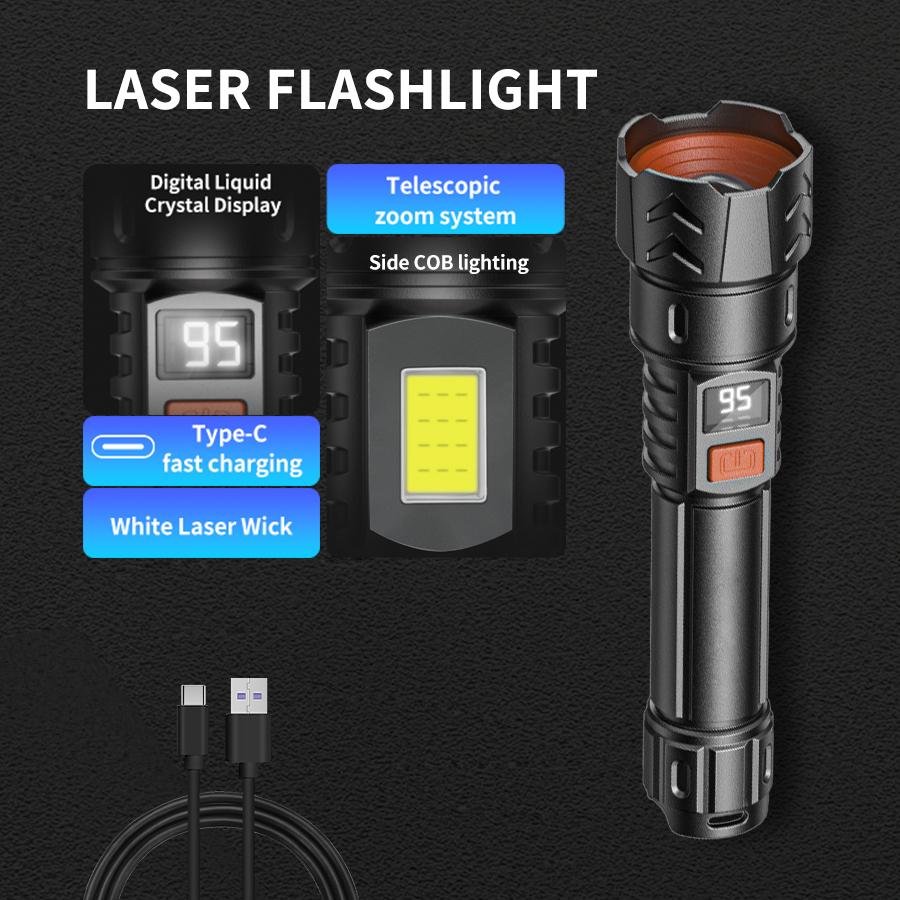 High-power White Laser LED Flashlight Ultra Strong Light Tactical Flashlight Outdoor Waterproof Searchlight Camping Torch