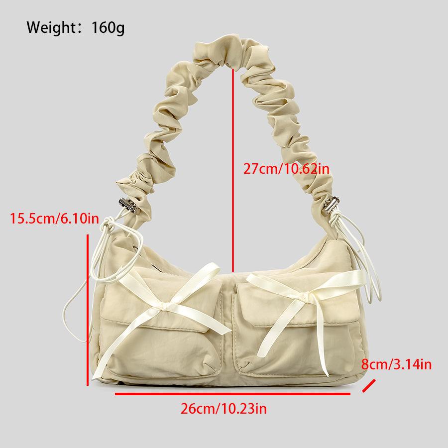 Fashion Bowknot Shoulder Crossbody Bag Women Casual Nylon Drawstring Shoulder Strap Wrinkle Handbag