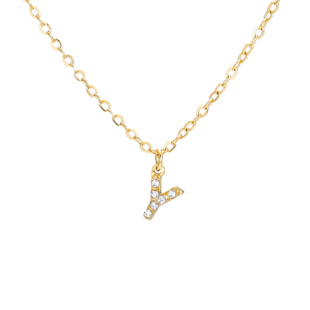 A-Z Initial Letter Pendant Necklace Gold Color Stainless Steel Clear Zircon Women Trendy Choker Minimalist Alphabet Jewelry Gift