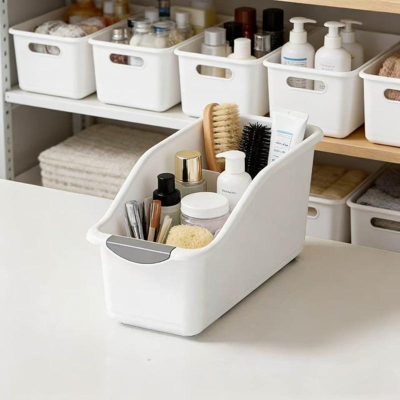 1pc Multi-functional Curved Design Storage Box, Fashionable White Plastic Storage Container, Heavy-Duty Kitchen Storage Basket