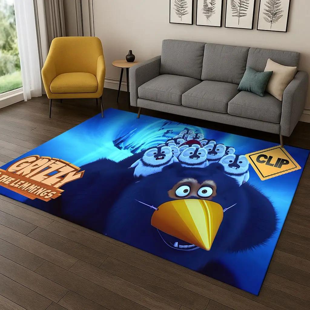 3D Grizzy and The Lemmings Cartoon Carpet Rug for Bedroom Living Room Sofa Home Decor,kids Game Area Rug Non-slip Floor Mat Gift