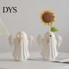 Halloween Autumn Home Accents Light Up Ceramic Ghost Figurines for Decor, Cute White Statue Vase Decor with Pink Tongue, LED Night Table Office