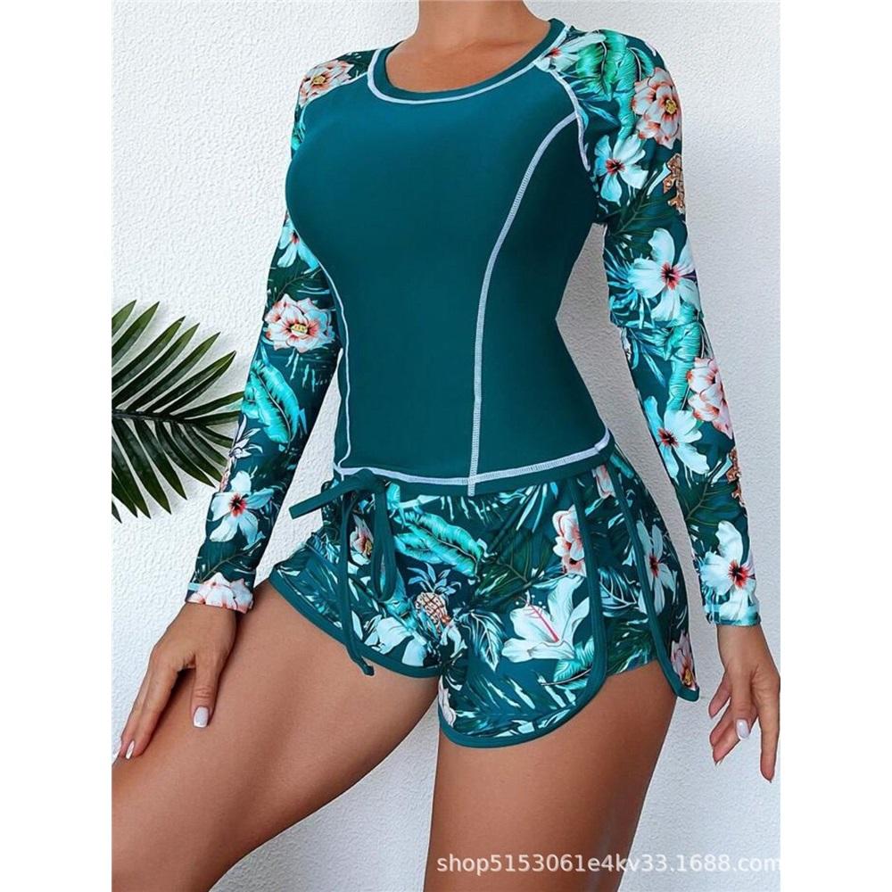 Split swimsuit cross-border new women's tight long-sleeved boxer briefs wetsuit sun protection swimsuit