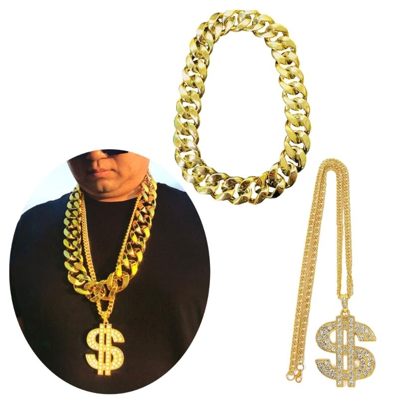 2 Pezzi Collana a Catena Dorata Stile Hip Hop Gioielli da Collo Catene da Rapper Materiale CCB Regalo Perfetto per Uomini e Donne