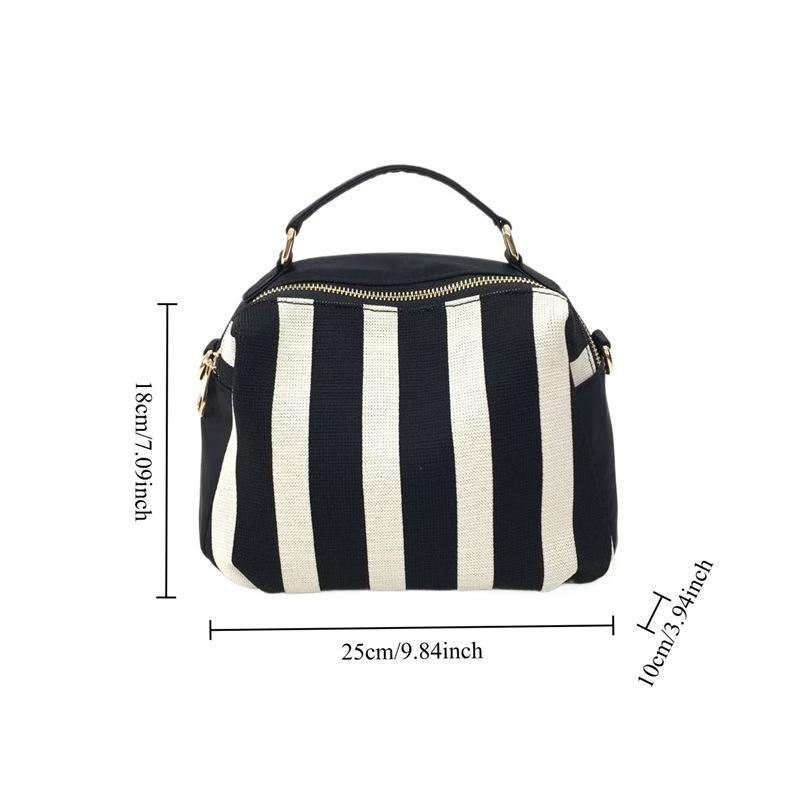 Women'S Sewn Mesh Striped Shoulder Bag, Personalized Simple And Versatile Messenger Handbag