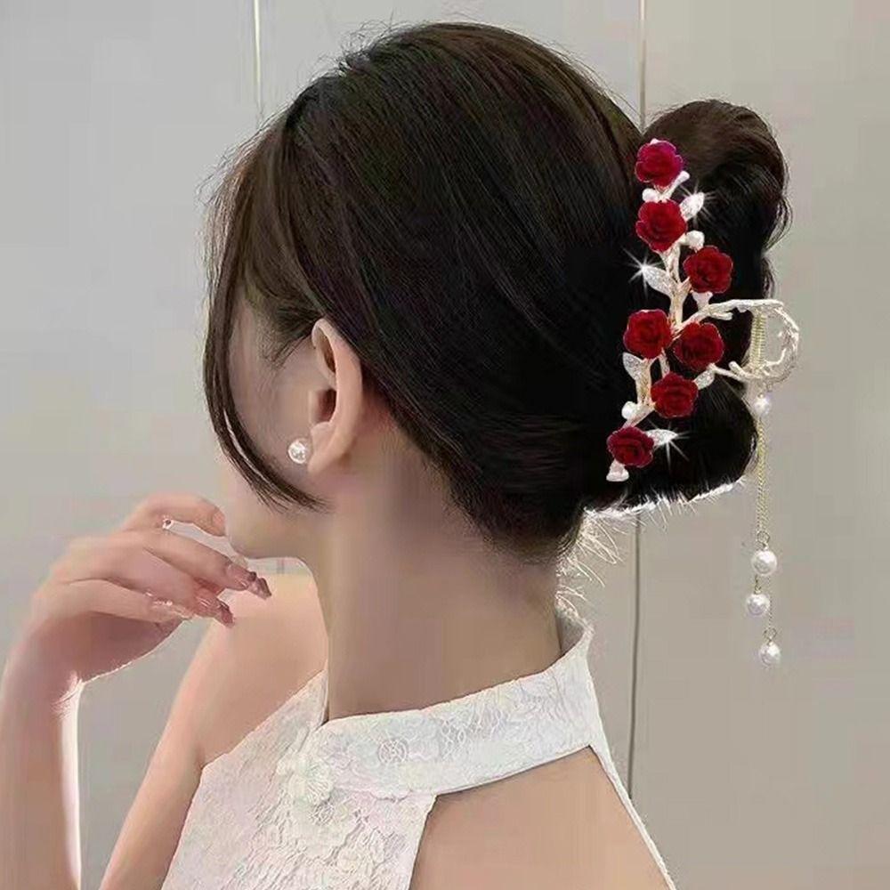 Lily of The Valley Bouquet Tassel Clip Shiny Color Hair Clips Rhinestone  Women