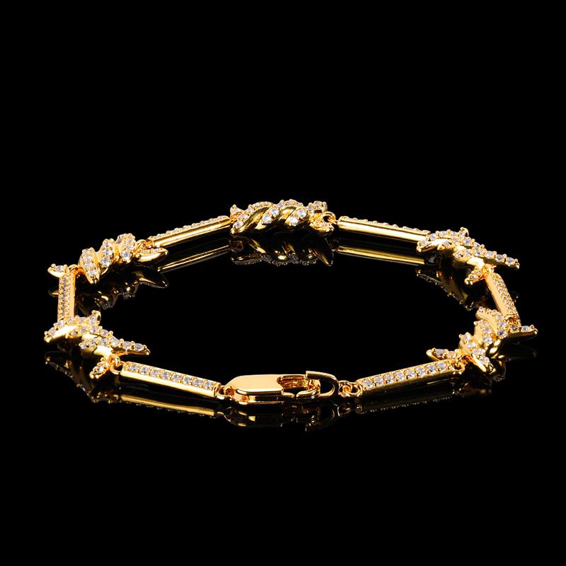 Hip Hop Miami Curb Bling Bling Bransoletki Cyrkonie Mosiądz Kryształ Kolczasta Kubańska Bransoletka Iced Out Kobiety Biżuteria
