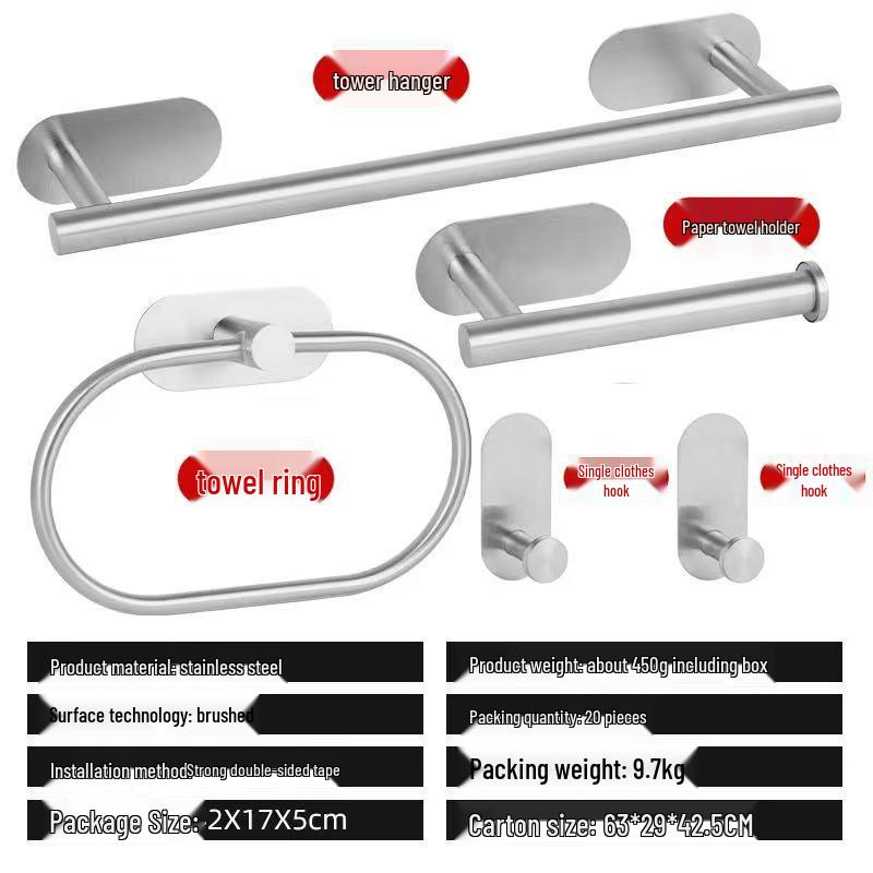 Stainless Steel No-Drill Bathroom Tissue & Towel Holder Rack