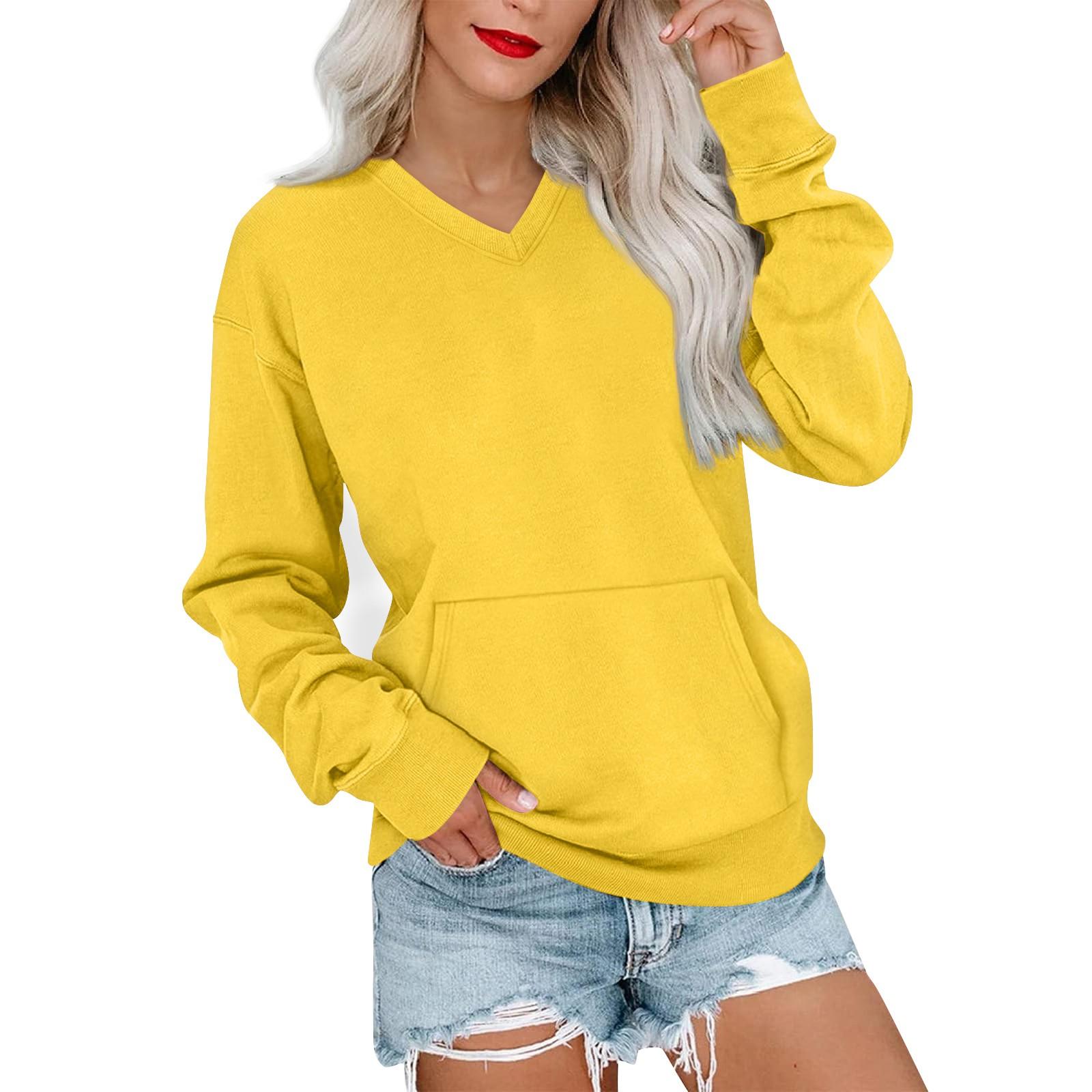 

Жіночий повсякденний модний однотонний світшот з V-подібним вирізом і довгим рукавом Легкий пуловер з кишенями XL помаранчевий