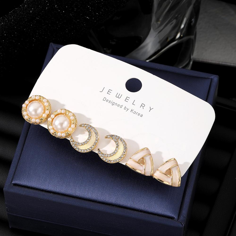 Mondperlen-Karten-Set, Ohrringe, 3-teilig, weißer Kristall, elegante Ohrringe, Diamant, Liebesperle, Mädchen, niedliches Ohrring-Set, Dekoration, Geschenk