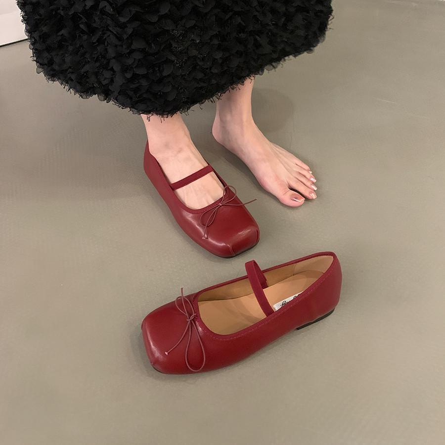 Fashion Bailamos Autumn Women Flats Fashion Square Toe Shallow Ladies Dress Mary Jane Shoes Soft Flat Heel Casual Ballerinas Shoes