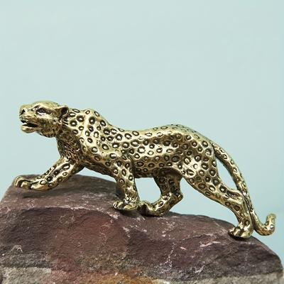 1Pcs Money Leopard Brass Ornament Creative Vintage Desk Decoration Pure Brass Old Curio Cheetah Gift
