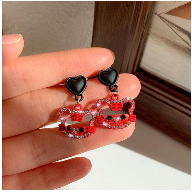 Cercei atârnători de culoare roșie pentru femei, cu pandantive din zirconiu simulat, cercei lungi pentru fete, temperament, cercei tip picătură în formă de inimă, zirconiu