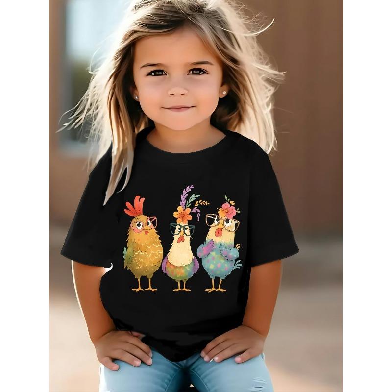 Mädchen Rundhals-T-Shirt, Süsses Kleines Küken Lustiger Grafikdruck