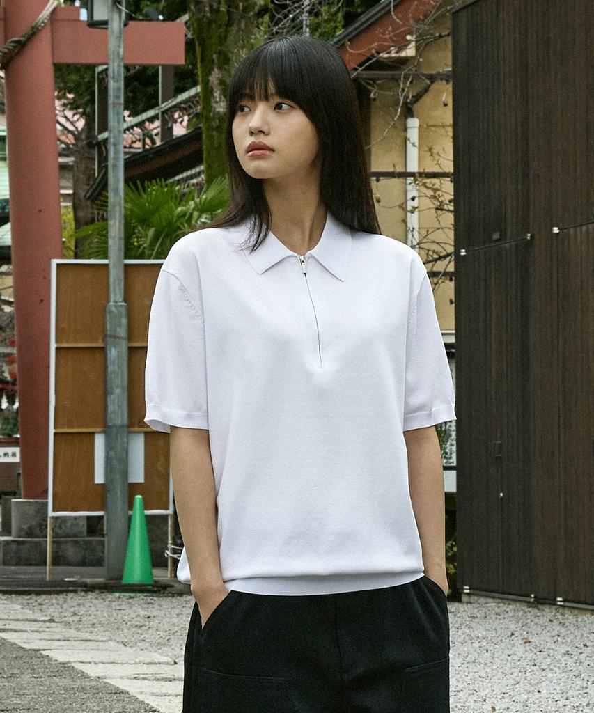 MINIMALPROJECT Linen-Like Cool Dry Half Zip Collared Short Sleeve Knit Mnt112 / 7 Colors