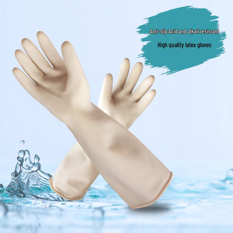 Black Extra Long & Thick Acid/Alkali-Resistant Rubber Gloves - Waterproof & Durable for Industrial Use