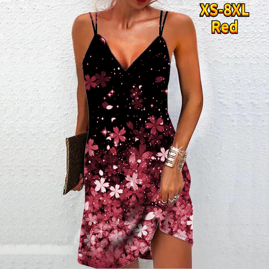 

Женское модное сексуальное платье без бретелек с 3D розовыми флуоресцентными цветами и принтом, свободное платье-бретелька с v-образным вырезом XXL красный