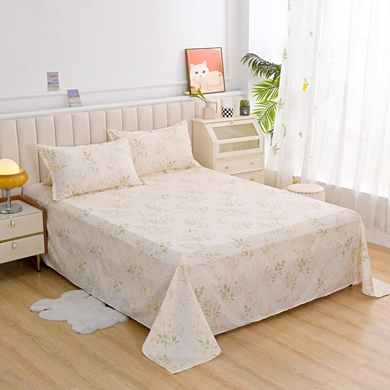 Simple Modern Plant Flower Printed Aloe Vera Cotton Brushed Bed Sheet Bedroom Printed Bed Cover Juego De Tres Piezas En La Cama