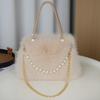 Fake Fox Fur Handbag Adorned with Fake Pearls Soft and Comfortable High-end Texture Large Capacity Women's Messenger Bag