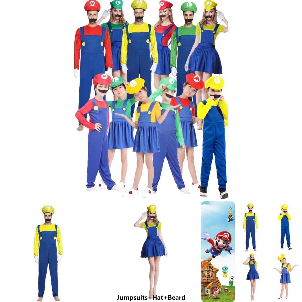 Halloween Cosplay Kostume Til Børn Og Voksne Super Mario Outfit I Forskellige Farver