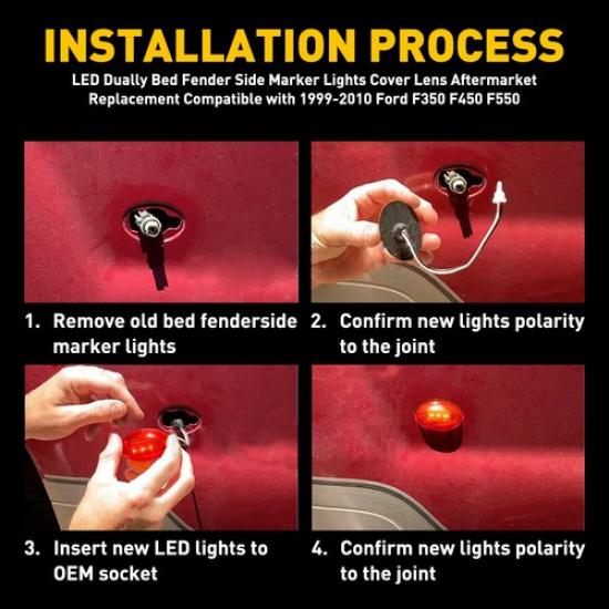 Fit 1999- F550 10 Ford Amber F350 F450 Marker Red LED Side Light Front Rear Lamp