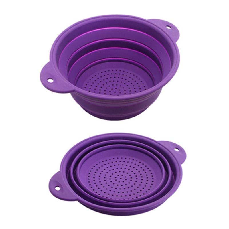 Folding Silicone Drain Basket Fruit Vegetable Washing Basket Foldable Strainer Colander Collapsible Drainer Kitchen