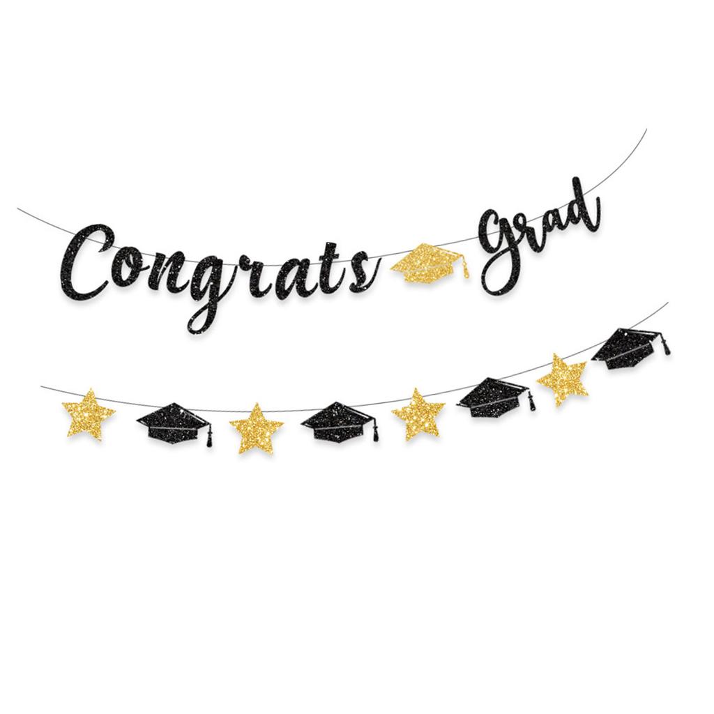Glittering Congrats Grad Banner Graduation Party Ornament Hanging Decoration for Class of Graduation Celebration