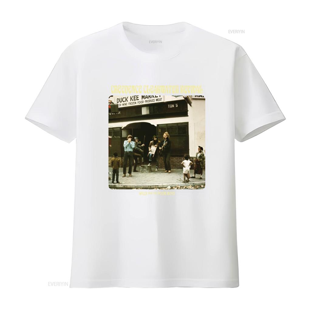 Creedence Clearwater Revival Music Band Vintage Street Performance T Shirt Vintage Washed Casual Unisex Slightly Fashion