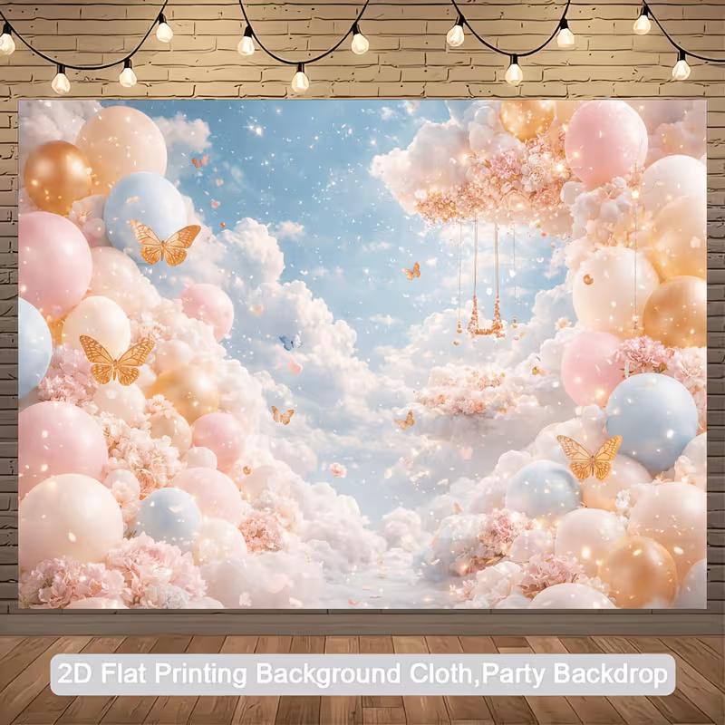 2D Dreamy Cloud and Butterfly Photo Booth Background