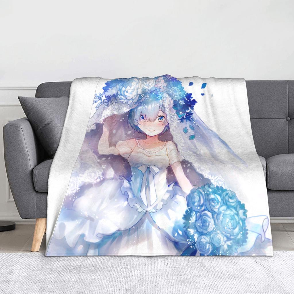 Rem Emilia Re:ZERO Flanell-Kuscheldecken Starten das Leben in Anderen Welten Anime-Decke für Sofa Couch Warmes Schlafzimmer Steppdecke