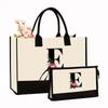 Canvas Shoulder Bag Makeup Set with Color Block Print & Portable Zipper Clutch