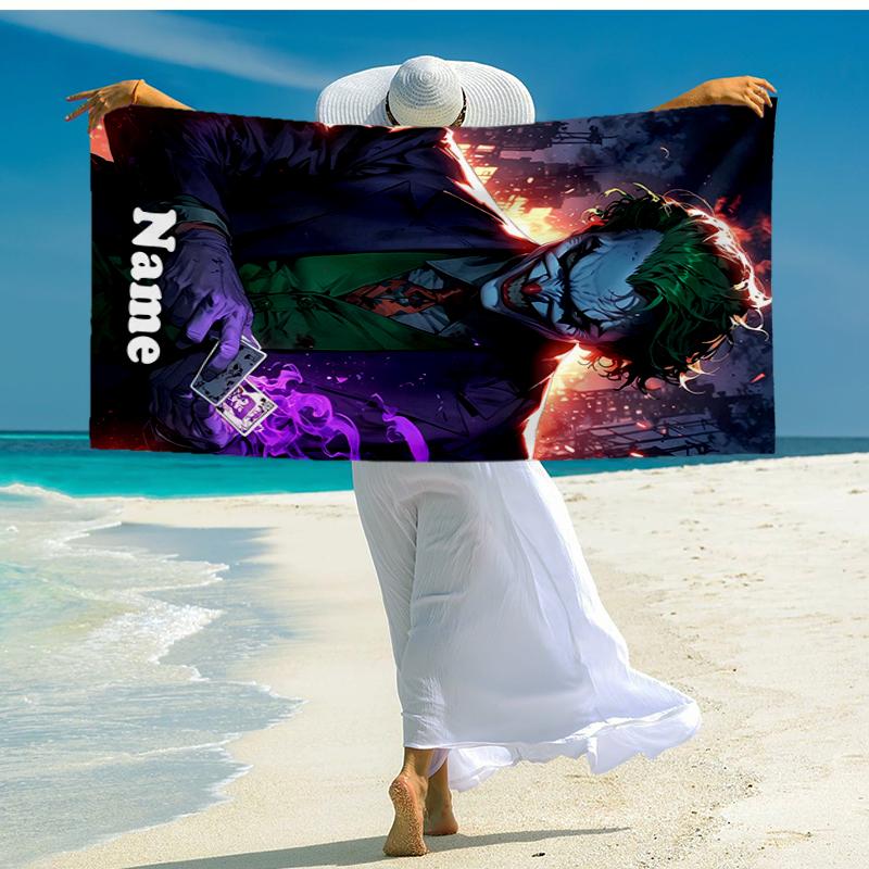 Custom Name Ultra-Soft Beach Towel with Joker Theme,Ideal for Pool - Camping, Diving - Perfect Travel Essential, Vibrant Beach Towel.