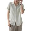 GMXIA Women's Summer White Short Sleeve Shirt Women's Thin Small V-Neck Blouse Loose Draped Career Tops