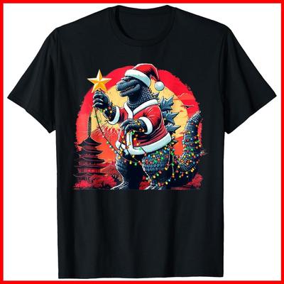 Santazilla Japanese Monster Kaiju Dinosaur Christmas Black Cotton T-Shirt Unisex T-Shirt