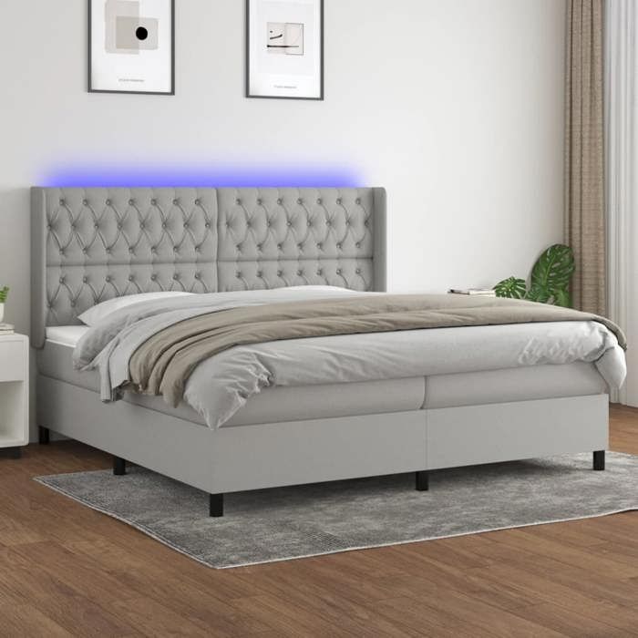 VidaXL Sommier à Lattes de Lit avec Matelas et LED, Lit Rembourré avec Tête de Lit, Lit Double, Lit Adulte de Chambre, 3138581