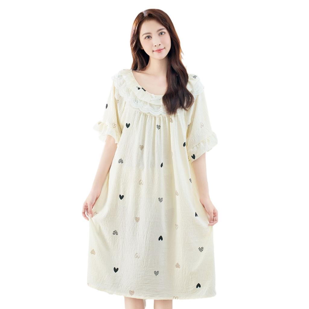Spot New Women's Spring, Summer and Autumn Clouds Cotton Edge Thin Loose Nightdress Sweet and Cute Loungewear