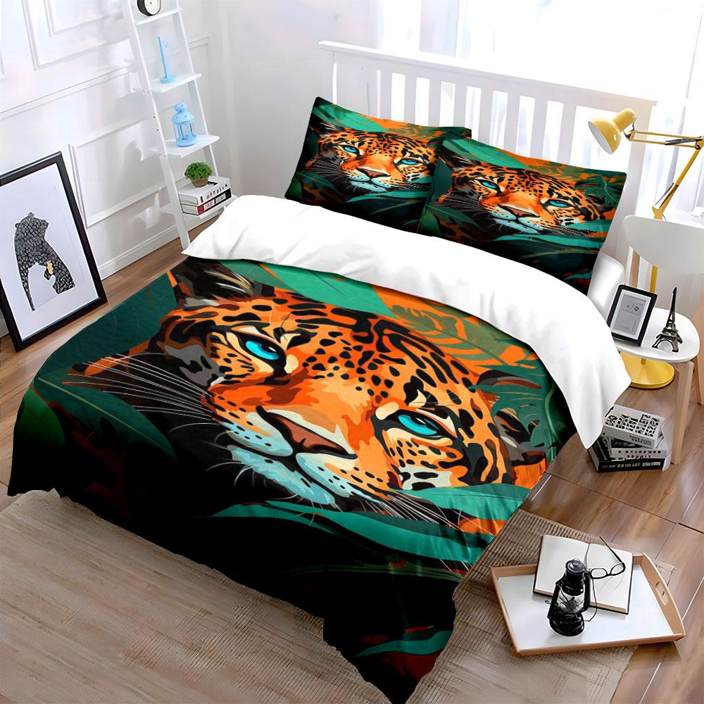 Leopard Face with Foliage. Bedding Sets Duvet Cover Sets Duvet Covers Pillowcases(1*Duvet Cover 2*Pillowcases Without Duvet Insert)