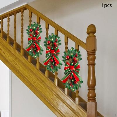 Pre Lit Stairway Swag Artificial Wreath Decorative Garland Wall Hanging Ornament for Porch Shelf